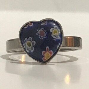 Adorable Blue Heart Stainless Steel Fashion Ring With Gold Tone Size 11